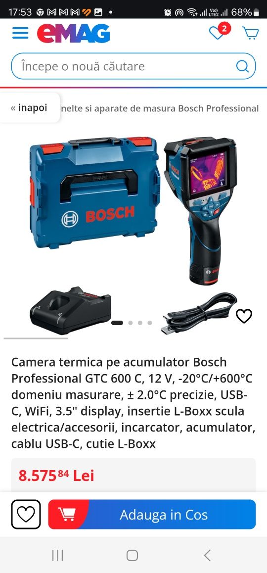 Camera termica pe acumulator Bosch Professional GTC 600 C, 12 V, -20°C