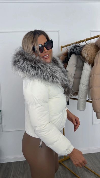 Geaca dama fâș guler blana naturala de vulpe captuseala puf de gasca