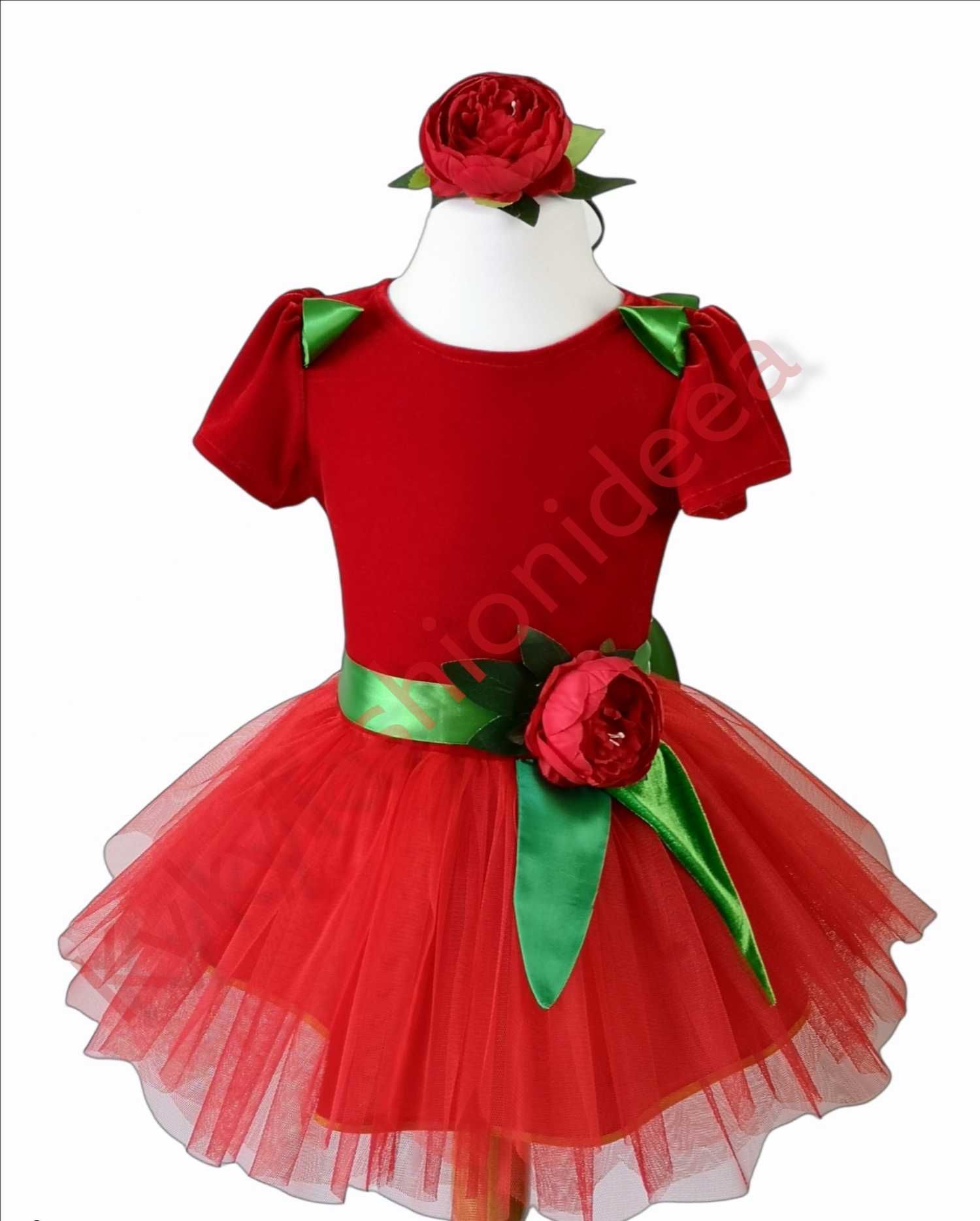 Costum Bujor rosu rochita floare serbare spectacol halloween party