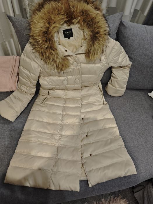 Дамско пухено яке с яка от естествен косъм