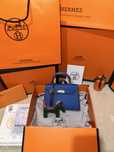 Geanta Hermes Kelly 19cm Albastru/Piele naturala 100%/Punga/Cutie