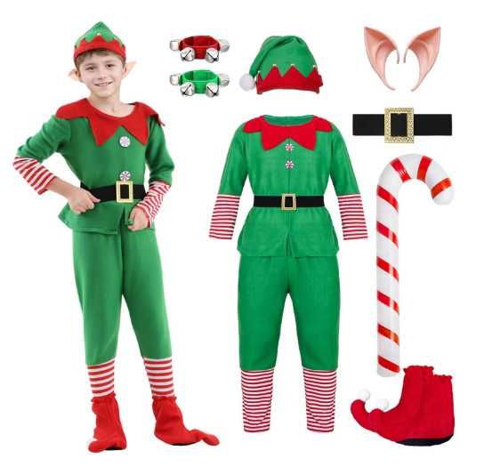 Детски коледен костюм на Елф Raveparty, от 8 части, карнавален