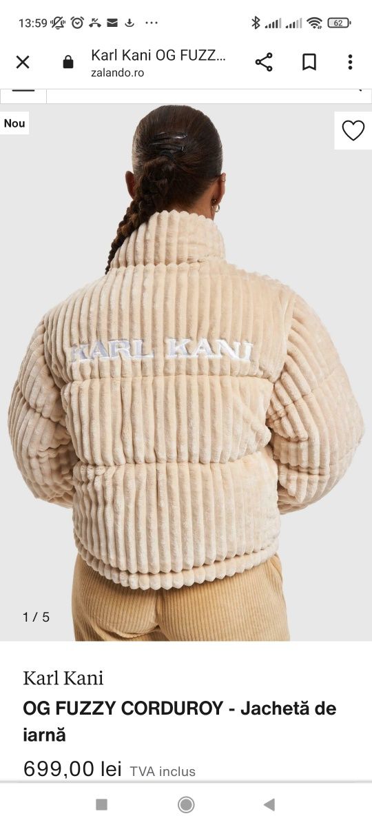 Karl Kani puffer jacket corduroy nuanță off white