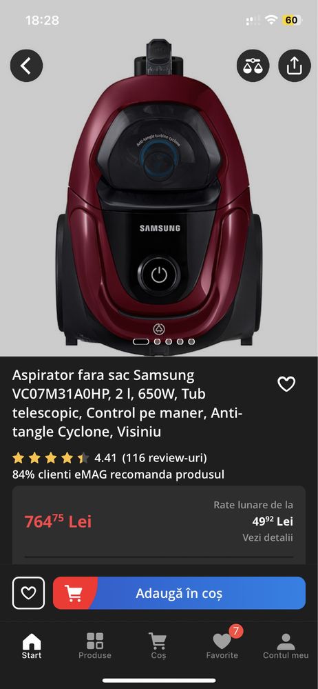 Aspirator Samsung fara sac