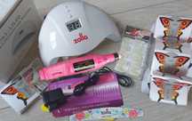 Kit Unghii Lampa Alba + Freza Electrica Roz 100 Tipsuri Unghii False