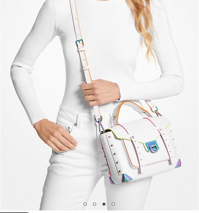 Дамска чанта Michael Kors Manhattan черна кожа с цветни елементи