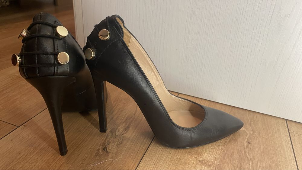 Pantofi Stiletto Left and Right din piele- Negri, NOI ,Toc 12 cm
