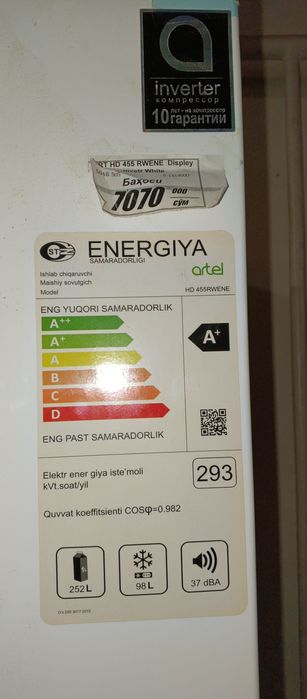 Muzlatkich artel inverter kompressor 160v kuchlashgacha  ishlaydi