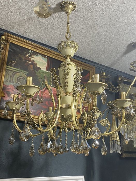 Candelabru/lustra/bronz masiv/cristal