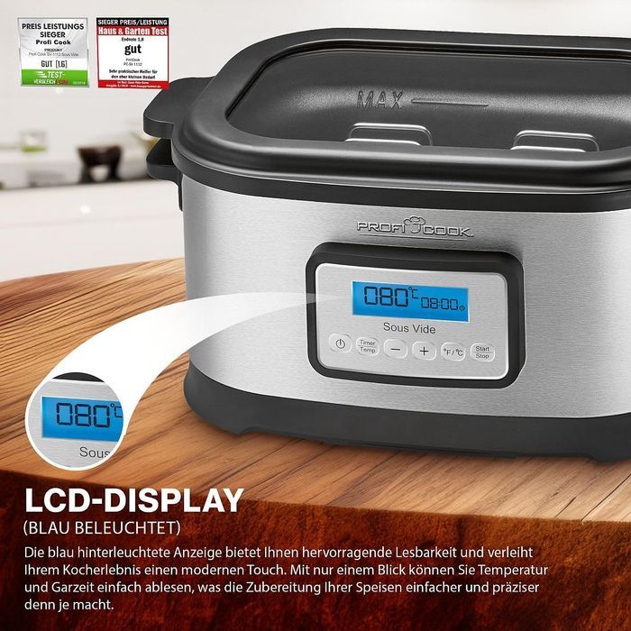 Multicooker, Profi Cook, Sous-vide, 520 W, LCD, 8.5 l, Negru/Argintiu