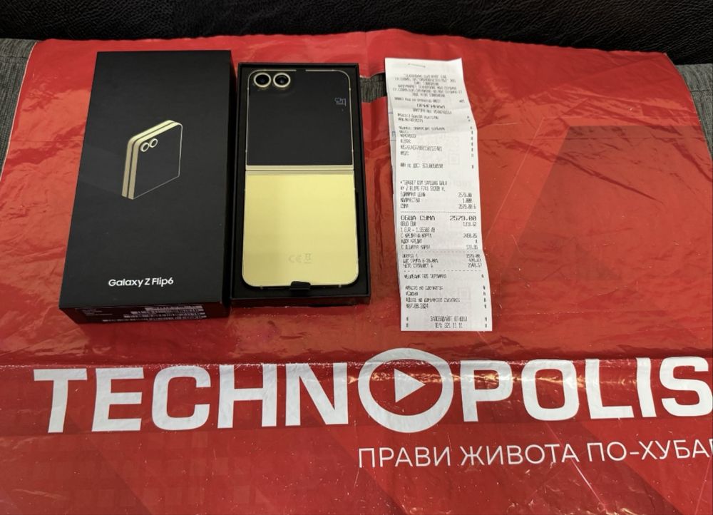 КАТО НОВ 512GB Samsung Z Flip 6 Technopolis Гаранция 2026 г. Yellow