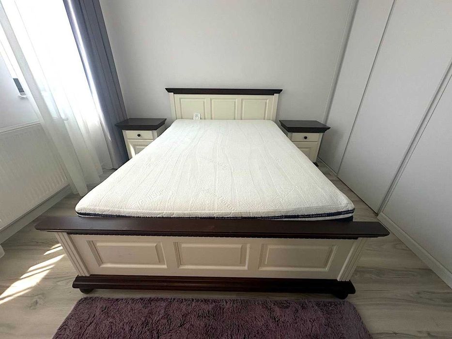Pat matrimonial din lemn masiv Bucovina+Saltea Bien Dormir, 140x200cm