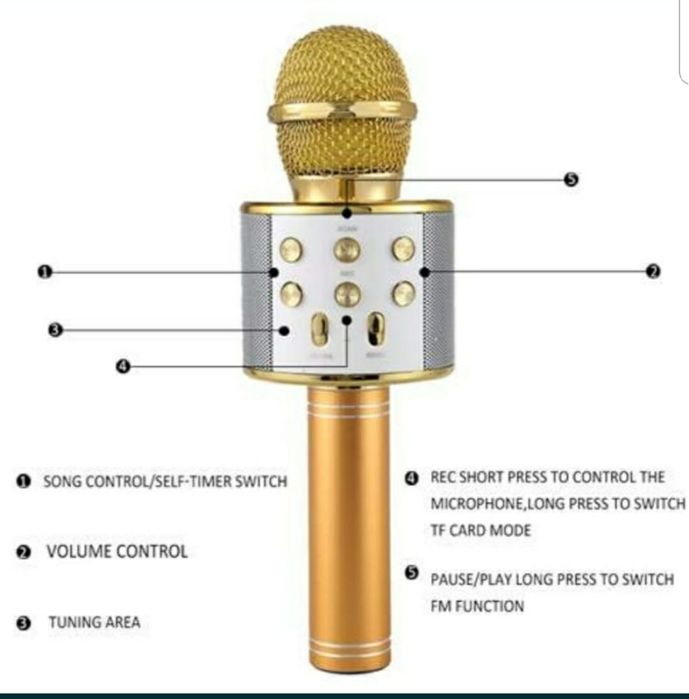 Microfon Wireless Karaoke Bluetooth WS 858 difuzor USB Micro SD