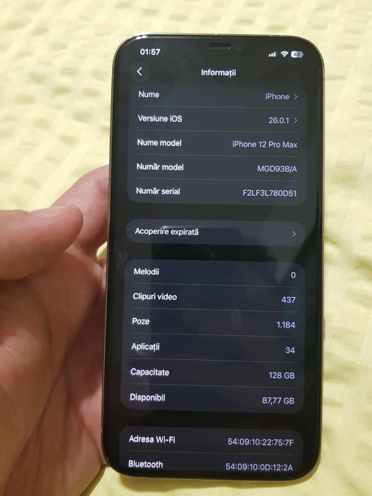 Vand iphone 12 pro max ca nou gold