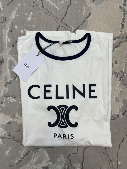 Tricou Celine Paris – Alb cu detalii negre