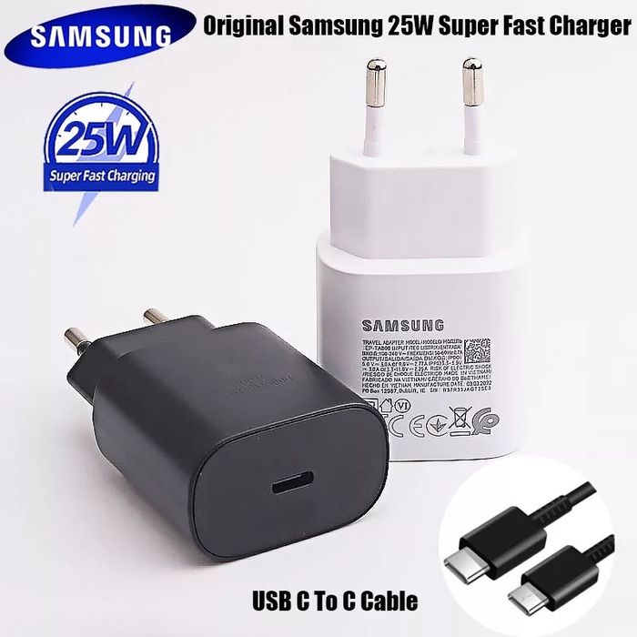 Incarcator Super Fast Charger 25w + Cablu Alb Negru Compatibil Samsung