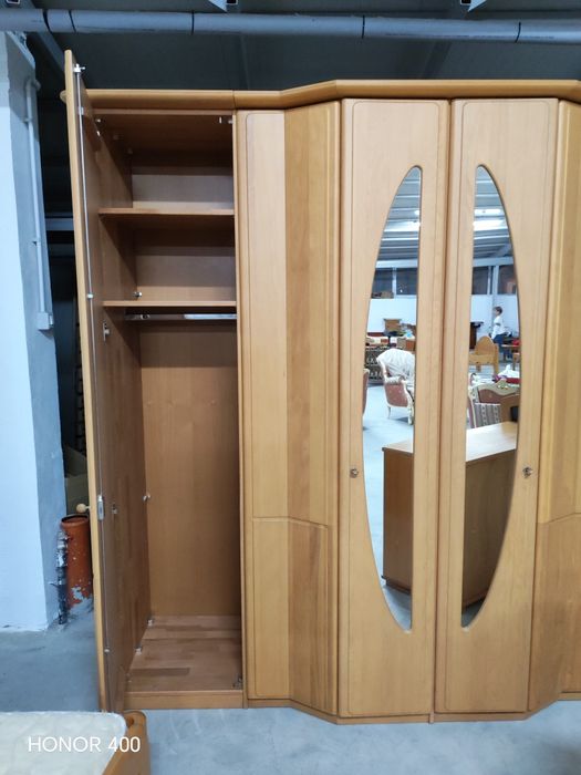 Set Dormitor Complet -Lemn Masiv -Pat Dulap Comoda Noptiere Oglinda