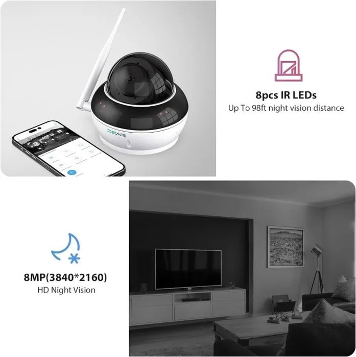 Cameră de supraveghere SV3C 5MP/4K PTZ WiFi pentru exterior, cameră IP