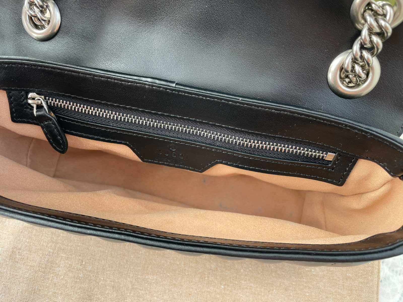 Гучи Черна Кожена чанта Marmont Оригинална Gucci Дръжка И Синджир GG
