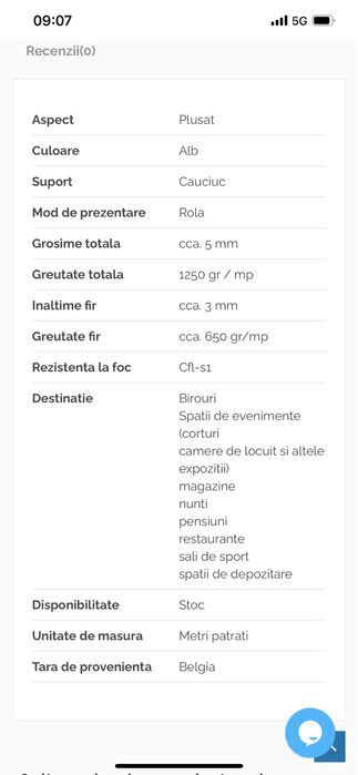 Mocheta alba Salsa ( 2m * 10 m lungime) - 500 lei