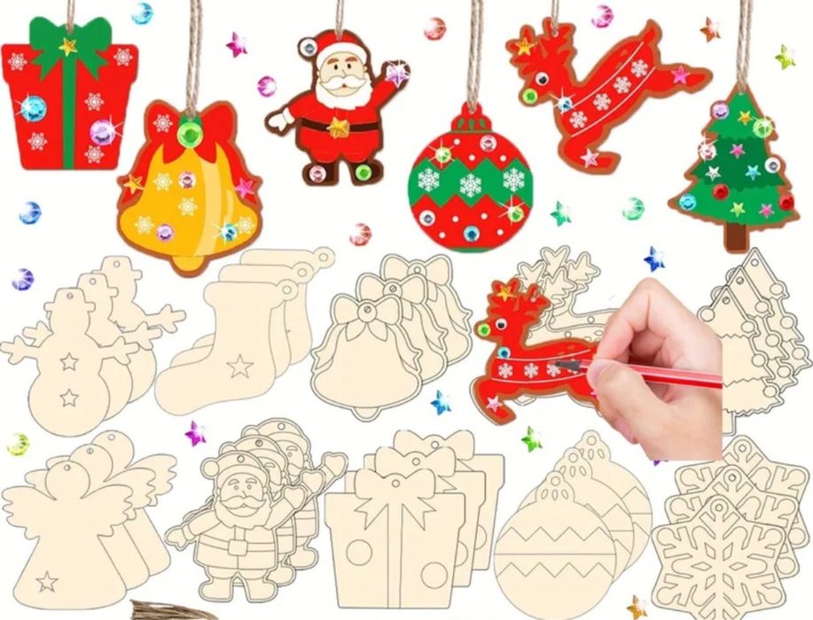 Дървени коледни украшения за оцветяване