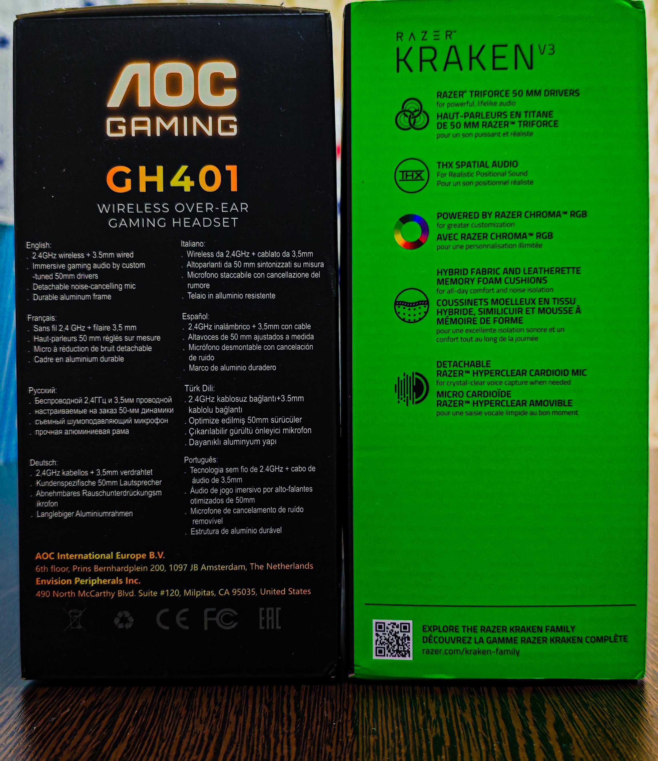 НОВЫЕ! Продам игровые наушники RAZER, AOC