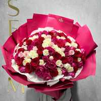 Акция 101 роза микс 50см Скидки Букеты Доставка Цветов Астана