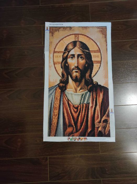 Icoană Iisus Hristos, goblen cu diamante
