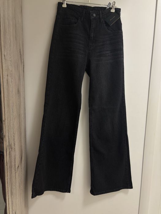 Blugi wide leg - Massimo Dutti - noi, cu eticheta, negri