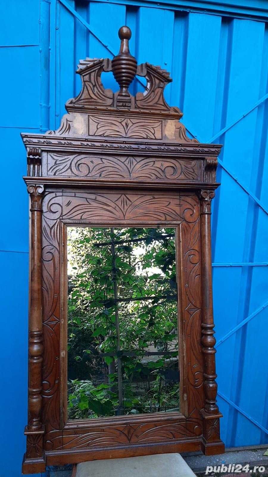Vand sifonier si oglinda stil baroc, sculptate manual, circa 150 ani,