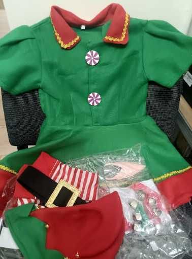 Детски коледен костюм на Елф Raveparty, от 7 части, карнавален