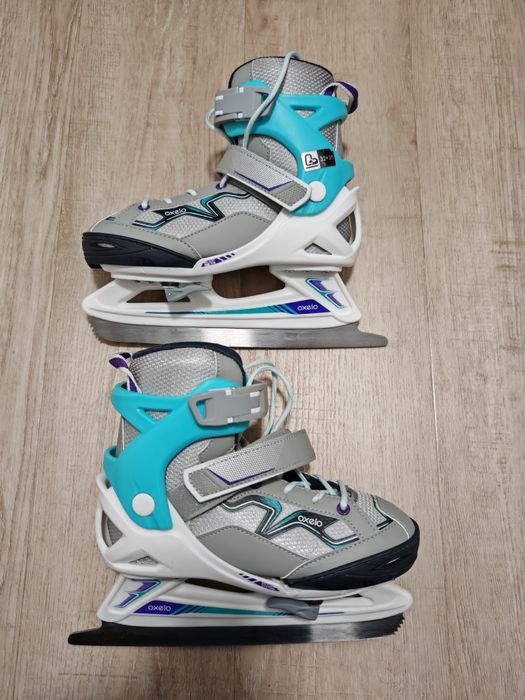 Patine Gheata Decathlon Oxelo FIT 100 Gri-turcoaz Fete reglabile 32-35