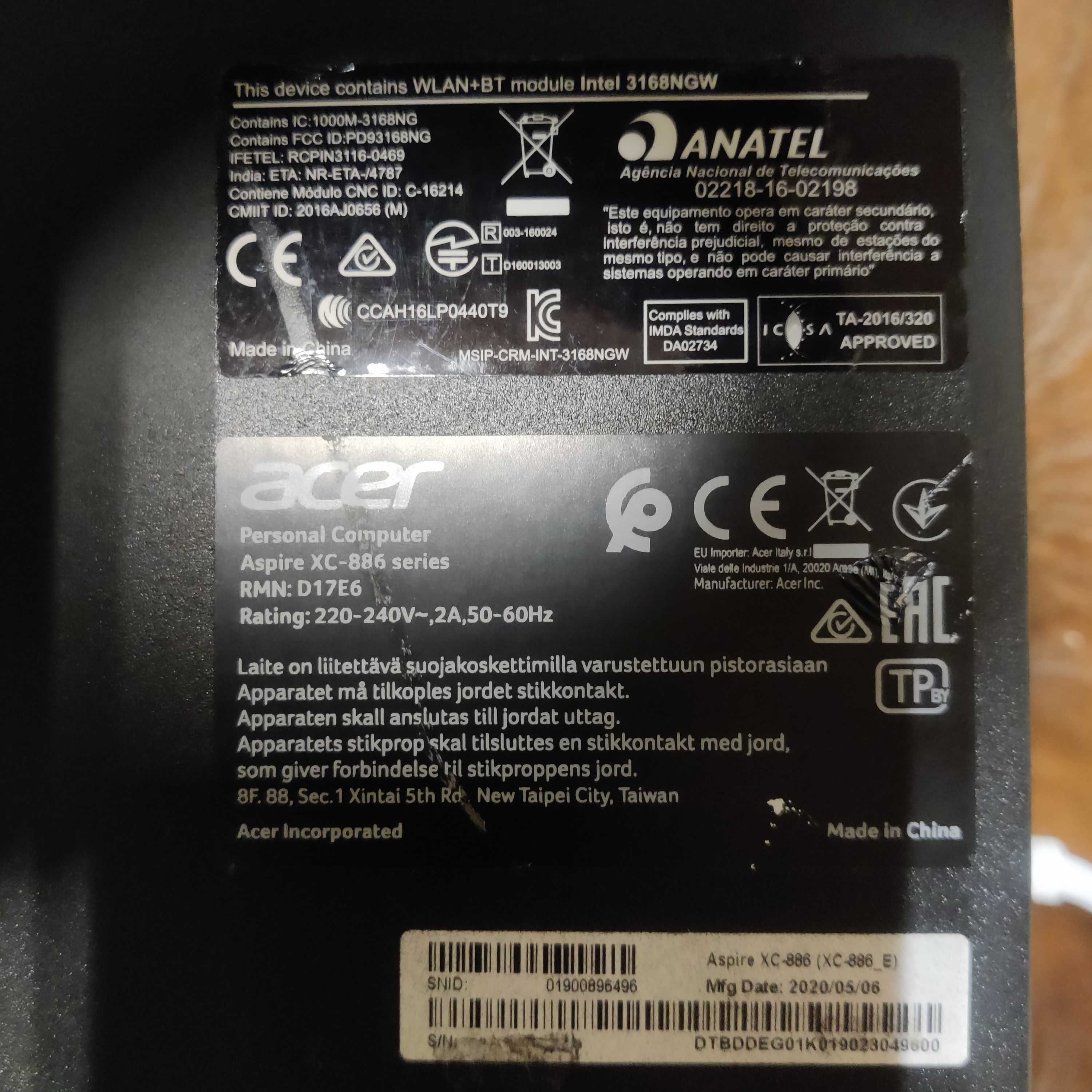 Продавам: Компютър Acer Aspire XC-886 i5 9500T 512gb M.2 SSD 32gb DDR4