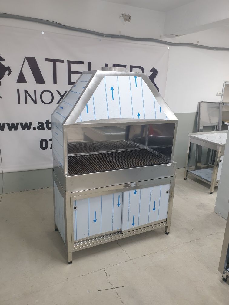 Gratar, gratare din inox pe carbuni cu hota, dulap si samota 120x60cm