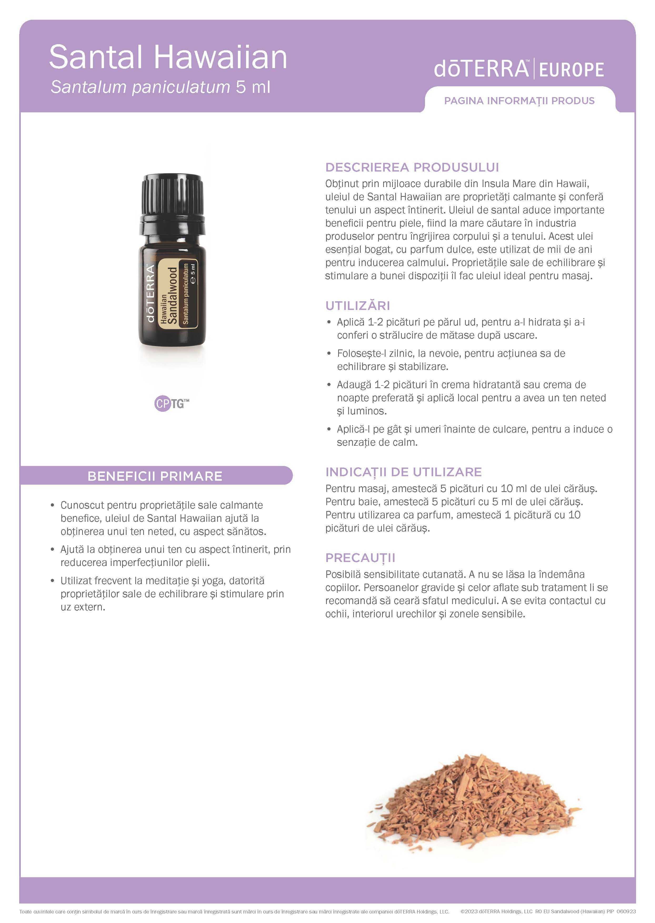 Vand ulei esential doTerra Hawaian Sandalwood + Ofer gratuit Geranium