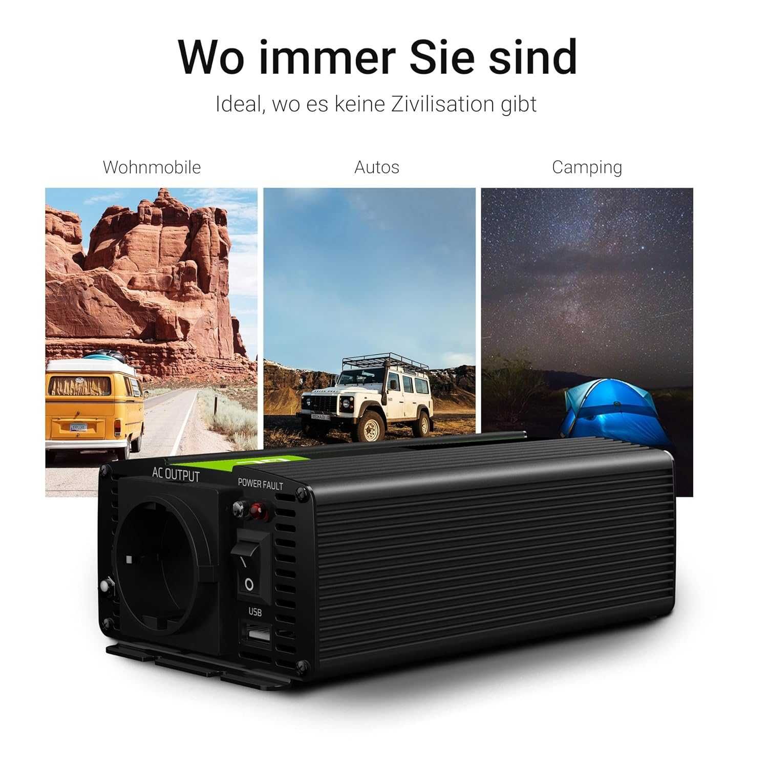 Инвертор Green Cell 300 W / 600 W DC 12V към AC 230V Чиста синусоида..