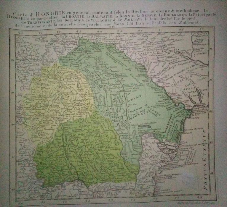 Harta Țărilor Române de Hafius la 1744. Aici, o ediție litografiată co