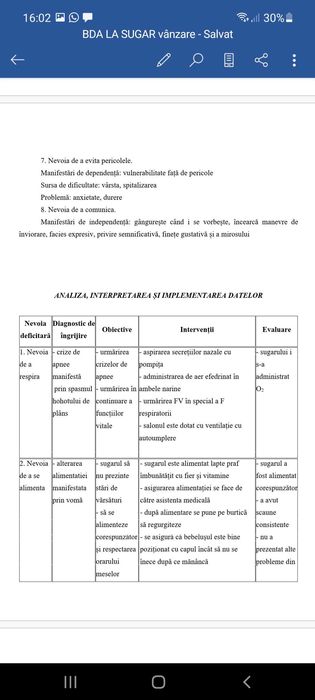 Proiect diplomă: Îngrijirea sugarului cu boală diareică acută