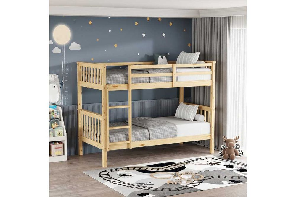 Детско двуетажно легло, Nani, Бял, Натурален, Дърво, 90х190см.