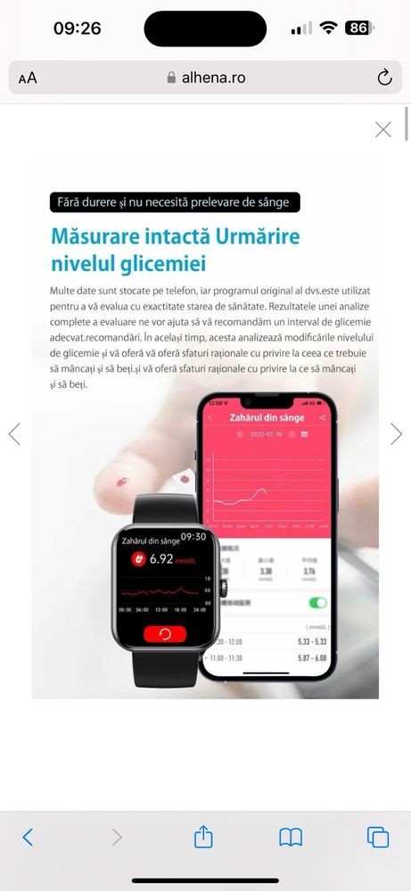 Smartwatch alhena, masiara glicemia, Puls, TA