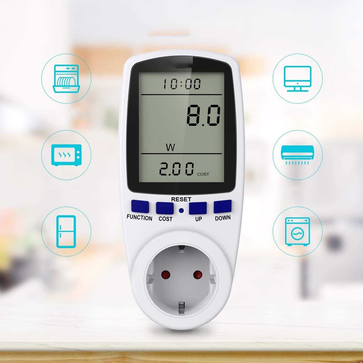 Контакт за измерване на енергия, 16A, 230V, Консумация, Ампераж,3680 W