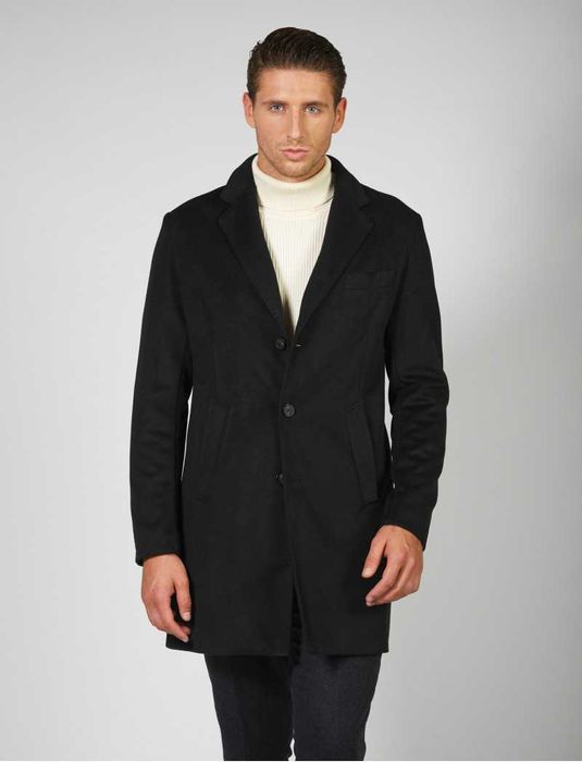 Palton slim 54 XXL premium Stafford England lana moale gri inchis