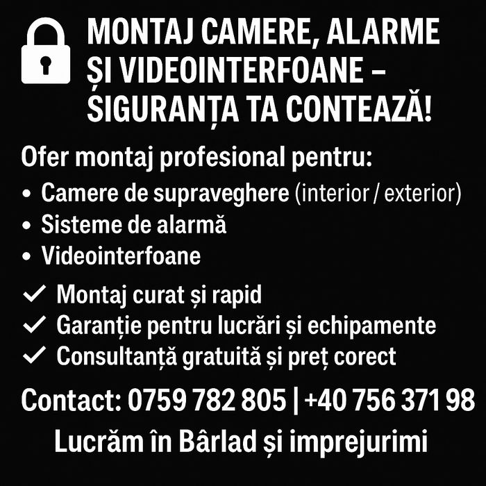 Montaj camere supraveghere • Video-interfon • Alarme — Profesioniști,