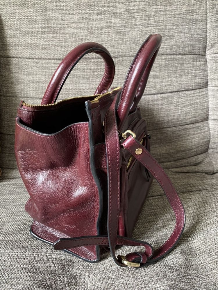 Geanta piele naturala burgundy Zara