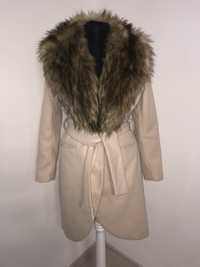 Palton lana cu blana naturala de vulpe
