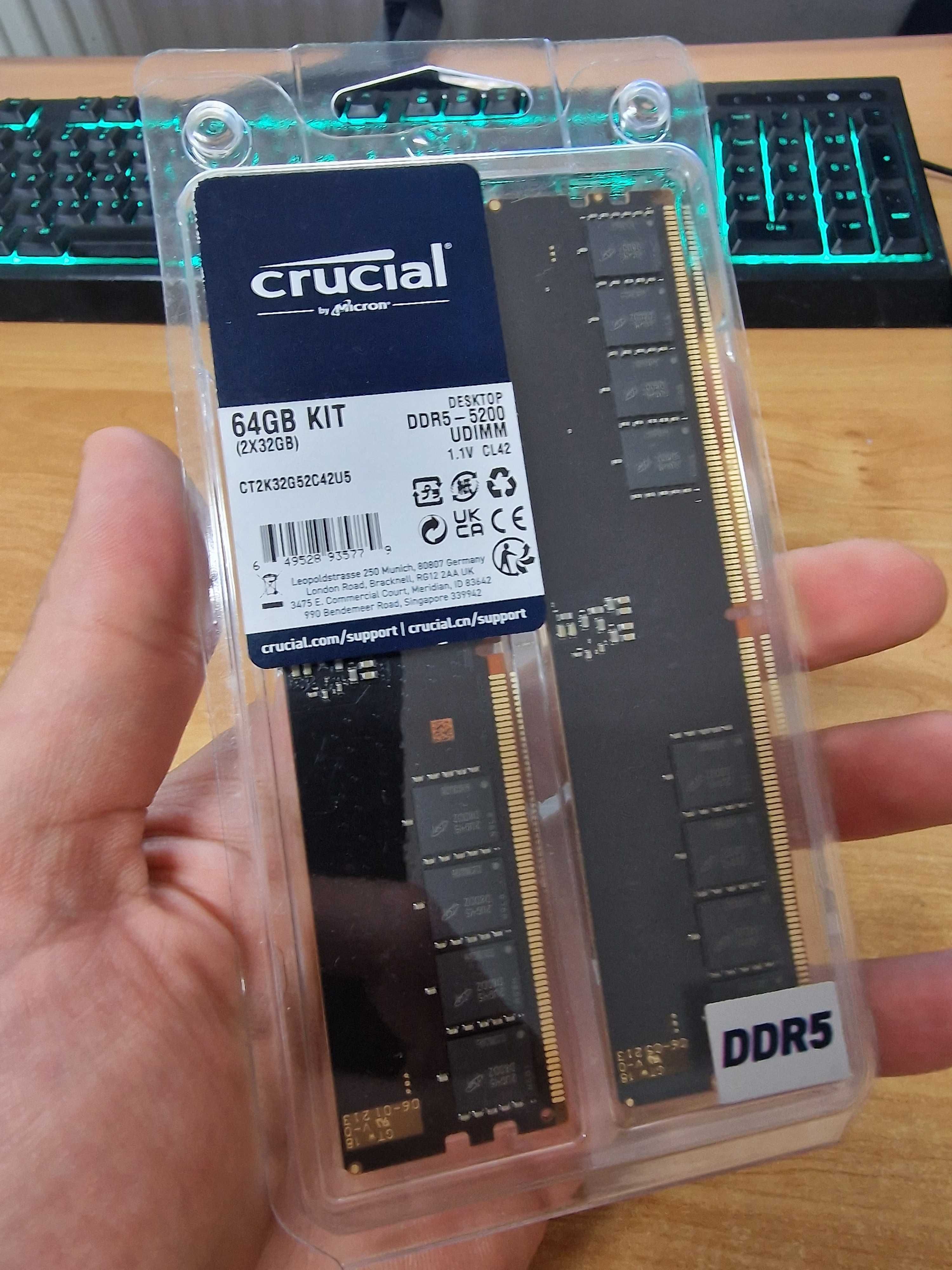 Kit 64Gb Ram DDR5 (2x32) - NOU SIGILAT - Crucial 5200Mhz