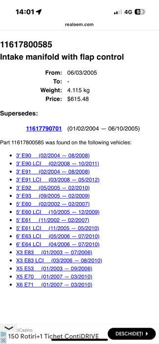 Galerie admisie Bmw 3.0d M57 cod oem : 7790701
