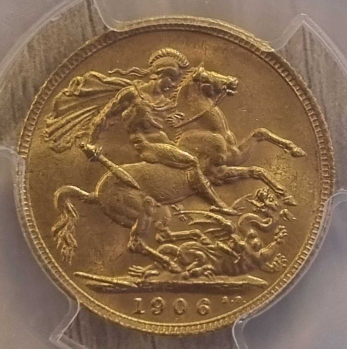 Moneda aur Sovereign Anglia 1906 Edward VII gradata PCGS MS 62