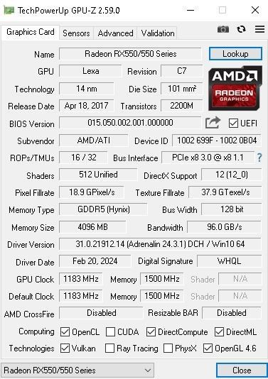 BioStar AMD Radeon RX550 4GB Видео карта