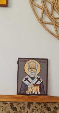 Icoana Sf. Ierarh Nicolae pictat pe lemn vechi de peste 100 ani
